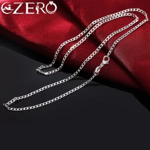 Collar de plata de ley 925 de 16/18/20/22/24/26/28/30 pulgadas, cadena lateral plana clásica de 2MM para mujeres y hombres, joyería para regalo y fiesta