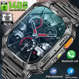 Reloj inteligente de grado militar con batería de 1400 mAh para hombre, resistente al agua IP68, más de 100 modos deportivos, llamada Bluetooth, relojes inteligentes AMOLED HD, novedad de 2026
