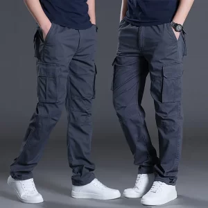 Pantalones Cargo de pierna recta para hombre con múltiples bolsillos y solapa de algodón 2025, pantalones informales sueltos para exteriores, pantalones de trabajo para senderismo táctico