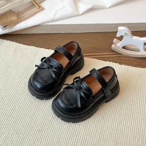 Zapatos de cuero de moda para niños Lolita, elegantes zapatos de rendimiento con borde con volantes para niñas pequeñas, zapatos informales de princesa Mary Jane para niños