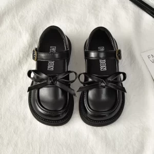 Zapatos de cuero para niñas, novedad de 2025, zapatos de vestir para niños pequeños de otoño con bonito lazo, zapatos planos antideslizantes de princesa para la escuela, zapatos planos Mary Jane Ins