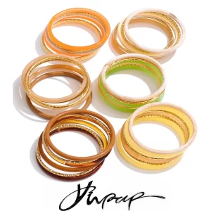 Yhpup 1 Juego 2026 pulsera apilable redonda en capas de resina multicolor brazalete estilo primavera joyería de moda de acero inoxidable resistente al agua