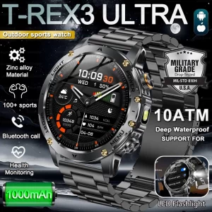Reloj Inteligente Militar 2026, Batería de 1000 mAh, Seguimiento de Actividad Física, Resistente al Agua 10 ATM, Linterna Táctica Deportiva, Reloj con Llamadas para Hombre