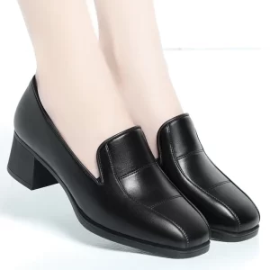 Zapatos cómodos de tacón bajo para mujer, calzado de boca Baja británica, de punta redonda, color negro, primavera y otoño, 2024