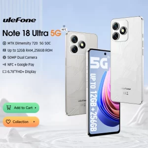 【Envío desde México】 Smartphone Ulefone Note 18 Ultra 5G 12 GB de RAM (6 + 6) 256 GB ROM 6,78 "NFC 50 MP MTK Dimensity 720 Teléfono Android