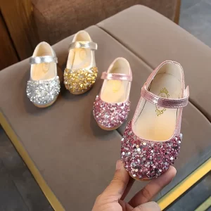 Zapatos de cuero de princesa para niñas, zapatos planos de baile a la moda con lentejuelas para primavera y otoño, zapatos individuales versátiles a la moda para niños