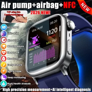 2026 nueva bomba de aire + bolsa de aire + reloj inteligente de salud NFC presión arterial precisa monitoreo de grasa arterial llamada de voz reloj inteligente para hombres y mujeres