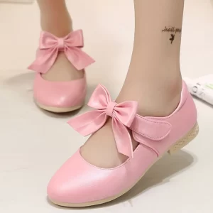 Zapatos de princesa para niños, zapatos de cuero con lazo dorado, rosa y blanco para niñas, zapatos planos de baile personalizados con flores para niñas, talla 26-36 CSH791