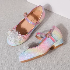 Sandalias para niñas con diamantes de imitación y mariposa, zapatos de baile latino para niños, zapatos de princesa de tacón alto, vestido de fiesta de cuero brillante para boda