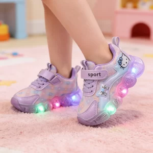 Zapatos informales para niños, zapatillas con luz Led, de cuero PU con dibujos animados, para primavera, para exteriores, transpirables, antideslizantes, color rosa, morado, talla 21-30