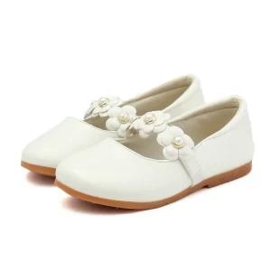 Zapatos de cuero para niñas, zapatos planos florales para niños con flores, zapatos de vestir de princesa dulces y suaves de alta calidad para fiesta de boda 26-36
