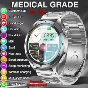 Nuevo reloj inteligente de grado médico para el tratamiento de la salud, con monitor de ácido úrico, grasa en sangre, presión arterial, azúcar en sangre, ECG, llamadas Bluetooth, deportivo, para hombres.