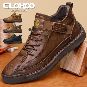 CLOHOO Botas deportivas informales de caña alta hechas a mano para hombre, ropa transpirable para exteriores con opciones de tamaño extendido, botines clásicos