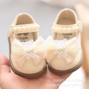 Zapatos de dibujos animados con lazo y boca cuadrada para niños pequeños, zapatillas de cuero de princesa para niñas, fiesta de boda, baile, nuevo