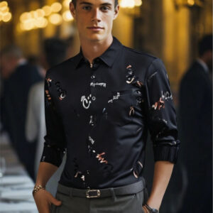 Camisa de seda de hielo a rayas de manga larga para hombre