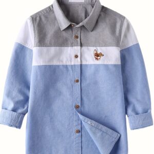 Camisa de manga larga para niño, Nuevo estilo primavera 2023, Camisa con solapa de bloques de color, - Top, para niños medianos y grandes