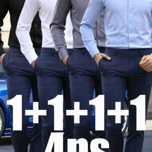 Camisa Elástica Multicolor para Hombre | Color Sólido, Manga Larga, Abotonadura Simple, Detalle de Botones, Adecuada Para Todas las Estaciones y Ocasiones de Salir