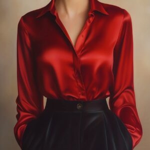 Elegante camisa de satén de manga larga para mujer con cuello de solapa | Corte holgado, color liso, ideal para reuniones de negocios y ocasiones formales, perfecta para combinar con pantalones o faldas