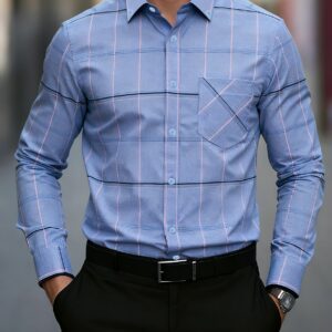 1 Camisa de Hombre a Cuadros con Patrón a Cuadros - Manga Larga con Cuello Abotonado, Cierre de Un Botón, Camisa Casual y de Oficina para Todas las Estaciones, Ideal para Uso Formal y Diario
