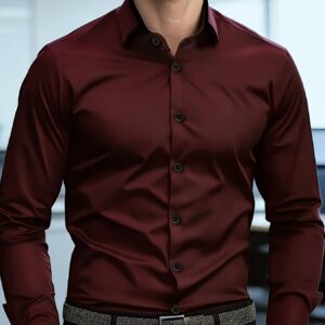 Camisa de Manga Larga para Hombre, Casual de Negocios, Color Sólido, Estilo Minimalista y Sencillo para Uso Diario