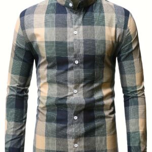 Camisa de Hombre Clásica a Cuadros de Manga Larga con Botones, Diseñada para Ropa de Exterior de Primavera y Otoño, Camisa Casual de Hombre a Cuadros de Manga Larga, Camisa Casual de Hombre a Cuadros de Manga Larga, Elegante y Sencilla, a la Moda y Versátil, Adecuada para Citas, Ocasiones Sociales y