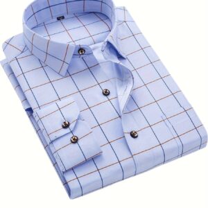 Camisa de manga larga con estampado de cuadros para hombre, una camisa de negocios popular que equilibra estilo y ropa casual