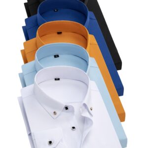 5 camisas de vestir de manga larga para hombre con cierre de botón de perforación - Color sólido (, Rojo, Verde, Morado) | Tejido resistente a las arrugas, | Ropa casual de negocios y formal para todas las estaciones | Lavable a máquina, Camisas de vestir para hombre, formal estaciones, casual negocios, cierre botón