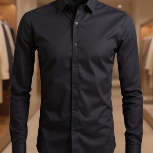 Camisa Casual para Hombre - Color Sólido, Cómoda, Elástica, Suave, Lavable a Máquina y Lavable en Seco, Manga Larga, Corte Regular, con Cuello, Adecuada para Fiestas, Citas, Trabajo, Actividades y Ropa Casual de Fin de Semana para el Día a Día