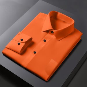 Camisa de hombre de manga larga, corte regular, casual, con botones y bolsillos, diseño elegante y cómodo, perfecta para el uso diario, modelo CS180. 64 metros Naranja