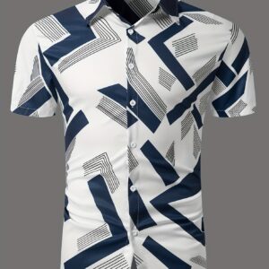 1253# Camisa Casual de Manga Corta para Hombre, Ajuste Holgado, Diseño Irregular y Versátil