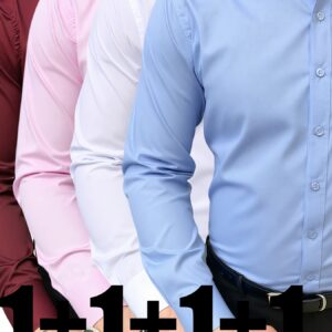4 Camisas de Manga Larga para Hombre, Colores Sólidos, Múltiples Opciones, Ligeramente Elásticas y Lavables, Regalo Ideal para Hombres