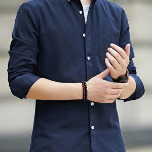 Camisa Oxford Clásica de Manga Larga con Botones para Hombre | Color Sólido con Bolsillo en el Pecho, Estilo Casual, Tejido No Elástico, Adecuada para Primavera/Otoño