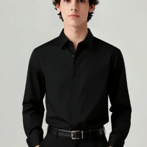 Camisa Formal Juvenil para Adolescentes, Manga Larga, Cómoda y Transpirable, Camisa Abotonada, Talla Regular, Largo Extendido, Adecuada para Ocasiones Formales, Camisa Elástica para Estudiantes, Para Adolescentes