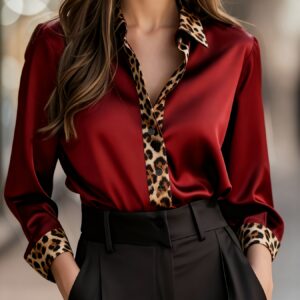 Camisa de Satén Elegante para Mujer, Ideal para Primavera/Otoño y Uso Diario