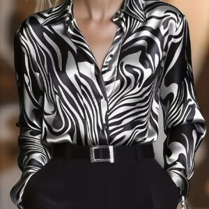 Camisa de satén de moda personalizada para mujer con estampado de cebra