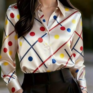 Camisa Elegante de Edición Especial para Mujer - Blusa de Manga Larga con Cuello y Botones, Brillo Suave, Elasticidad Media y Lavable a Máquina, Ideal para Oficina, Viajes o Eventos Formales - Ropa Profesional para Todo el Año