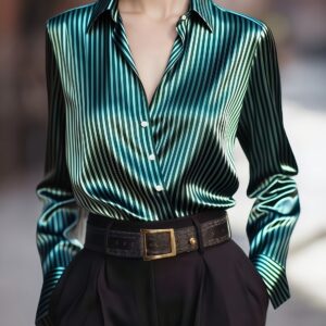 Camisa de satén a rayas elegante de alta gama para mujer, moderna y de moda para primavera y otoño