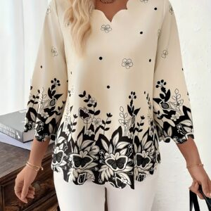 Elegante Blusa de Moda para Mujer con Estampado, con Borde Ondulado