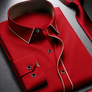 Camisa de hombre de manga larga, corte ajustado, estilo casual de negocios | Color oscuro, sin arrugas, sin planchar, cuello con solapa, color sólido, corte ajustado