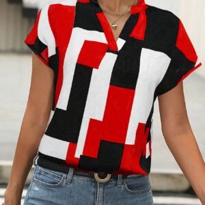 Camiseta de Manga Corta con Estampado Geométrico y Corte Batwing para Mujer