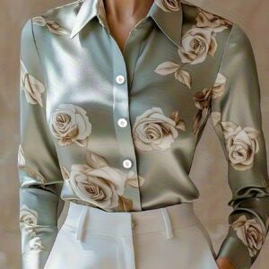 Camisa Elegante de Satén para Mujer de Moda Otoño-Invierno