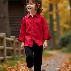 Camisa de manga larga de color sólido para niños, camisa formal, cárdigan casual para fiestas en color burdeos, ideal para primavera y otoño, un regalo elegante para los más pequeños