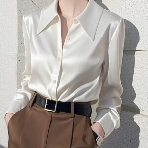 Camisa de Manga Larga Casual y Cómoda para Mujer, Ideal para Oficina en Primavera/Otoño