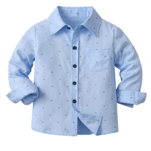 Camisa Nueva para Niños Mayores de 8 y 9 Años de Primavera y Otoño con Estampado Creativo de Pétalos, Camisa de Manga Larga, Cárdigan Formal, Camisa Azul, Estilo Casual de Caballero Galante para Fiesta, Vestido de Actuación para Niños de 10, 11 y 12 Años, Regalo de Vacaciones