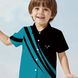 Una camisa creativa para niños con un diseño 3D azul y negro. Esta camisa casual de manga corta con cuello es un regalo perfecto para cualquier niño.