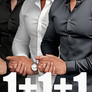 [1+1+1]Camisa de Manga Larga para Hombre de Color Sólido, Estilo Casual Clásico y Ajustado que Resalta la Figura Perfecta